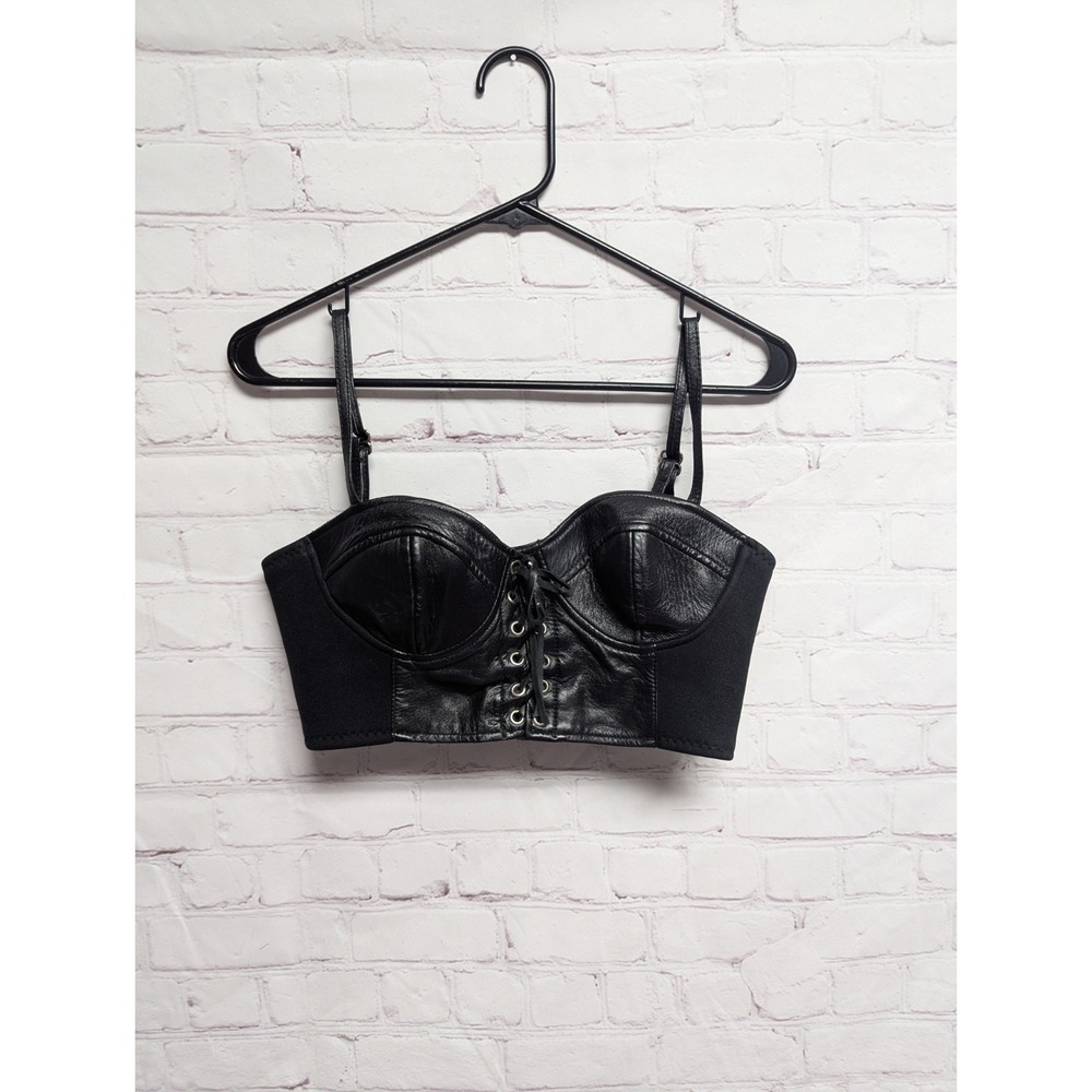 First Leather And Nylon Black Stretch Bustier Motowear XS VGUC 200